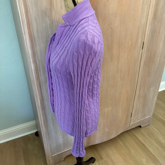 Talbots Purple Merino Wool Cable Cardigan Sweater - Picture 12 of 15